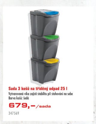Sada 3 košů na tříděný odpad 25 l