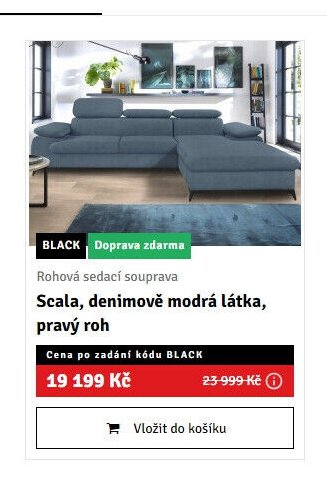 Rohová sedací souprava Scala, denimově modrá látka, pravý roh