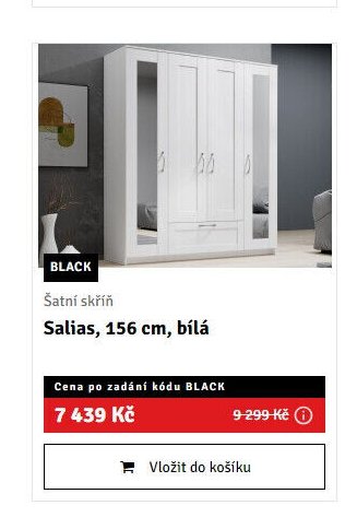 Šatní skříň Salias, 156 cm, bílá