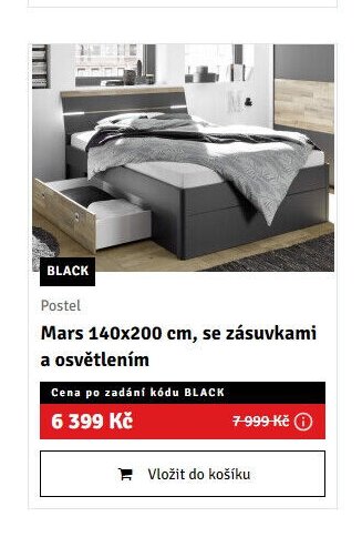 Postel Mars 140x200 cm, se zásuvkami a osvětlením