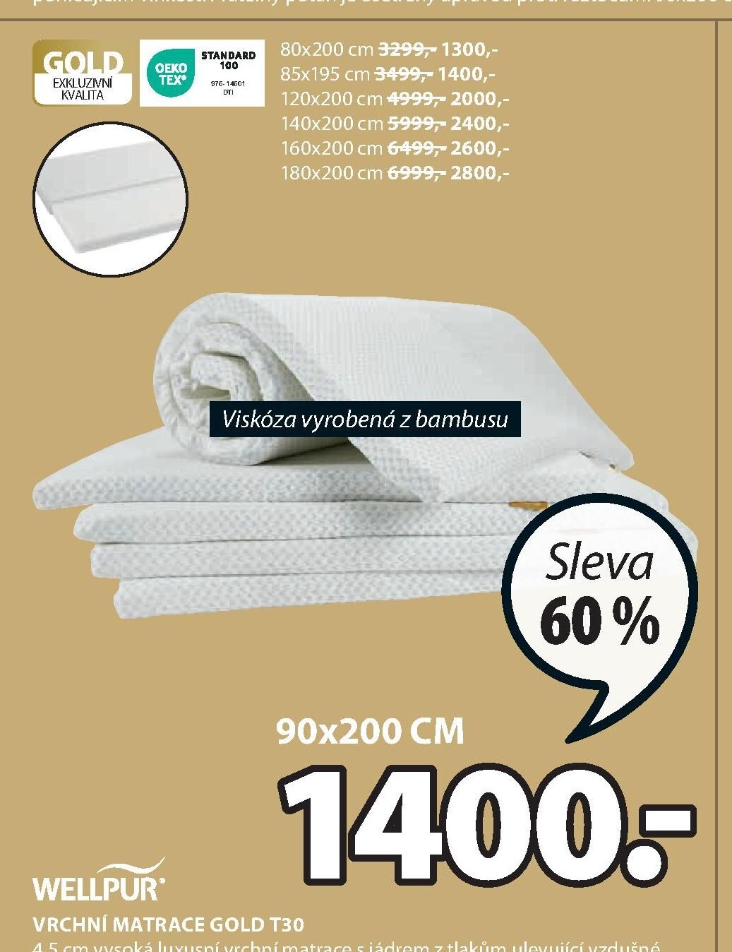 VRCHNÍ MATRACE GOLD T30