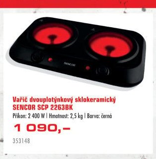 Vařič dvouplotýnkový sklokeramický SENCOR SCP 2263BK