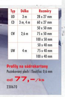 Profily na sádrokartony