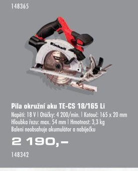 Pila okružní aku TE-CS 18/165 Li