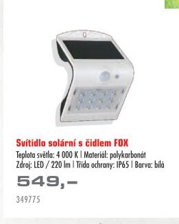 Svítidlo solární s čidlem FOX