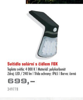 Svítidlo solární s čidlem FOX