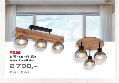 MOLTAS 3x E27 / max. 40 W | IP20 Materiál: dřevo/sklo/kov