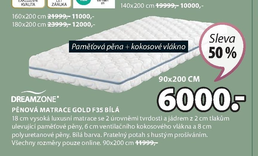 Pěnová matrace GOLD F35 BÍLÁ