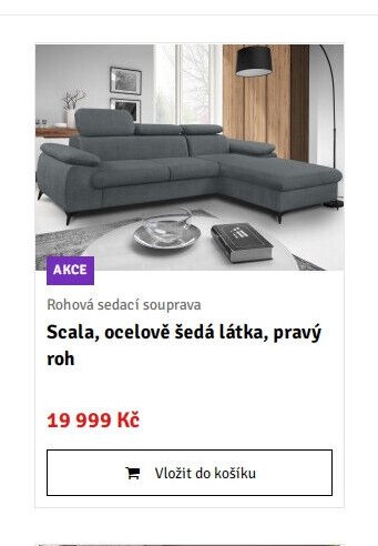 Rohová sedací souprava Scala, ocelově šedá látka, pravý roh