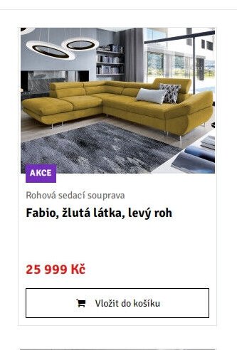 Rohová sedací souprava Fabio, žlutá látka, levý roh