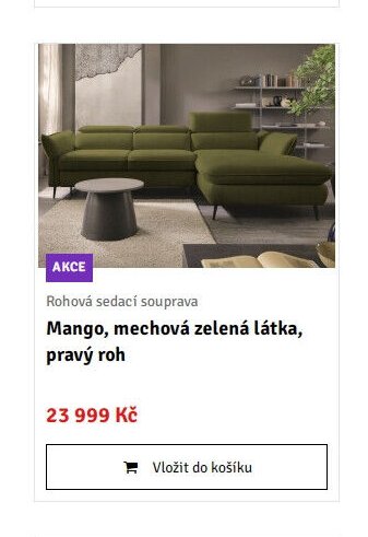 Rohová sedací souprava Mango, mechová zelená látka, pravý roh