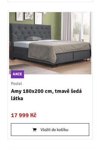 Postel Amy 180x200 cm, tmavě šedá látka