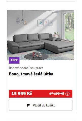Rohová sedací souprava Bono, tmavě šedá látka