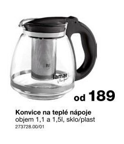 Konvice na teplé nápoje objem 1,1 a 1,5l, sklo/plast