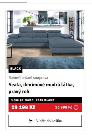 Rohová sedací souprava Scala, denimově modrá látka, pravý roh