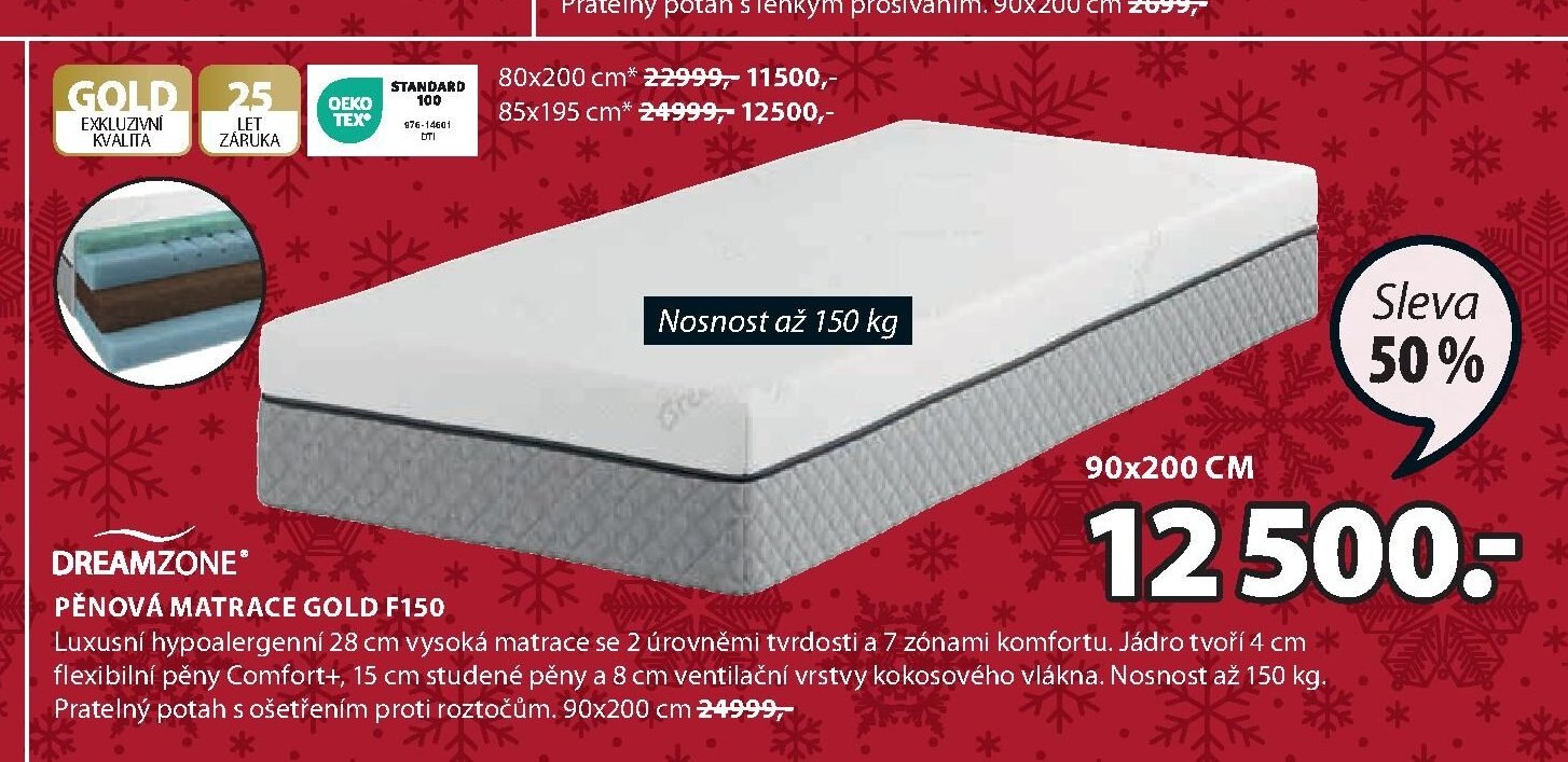 PĚNOVÁ MATRACE GOLD F150