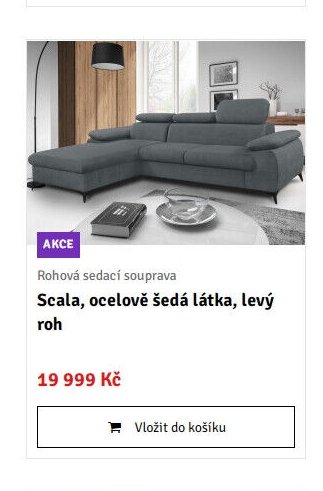 Rohová sedací souprava Scala, ocelově šedá látka, levý roh