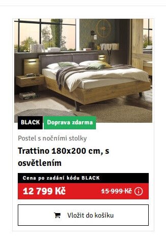 Postel s nočními stolky Trattino 180x200 cm, s osvětlením