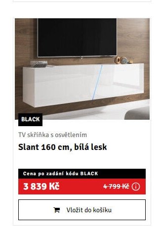 TV skříňka s osvětlením Slant 160 cm, bílá lesk