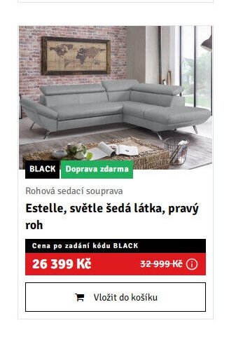 Rohová sedací souprava Estelle, světle šedá látka, pravý roh
