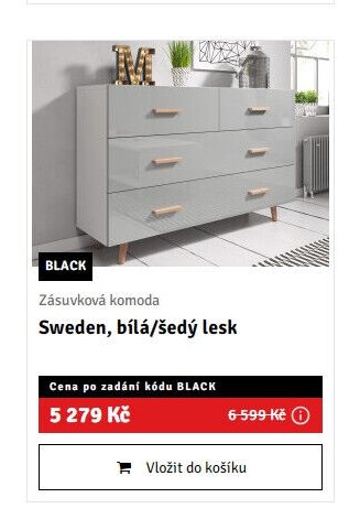 Zásuvková komoda Sweden, bílá/šedý lesk