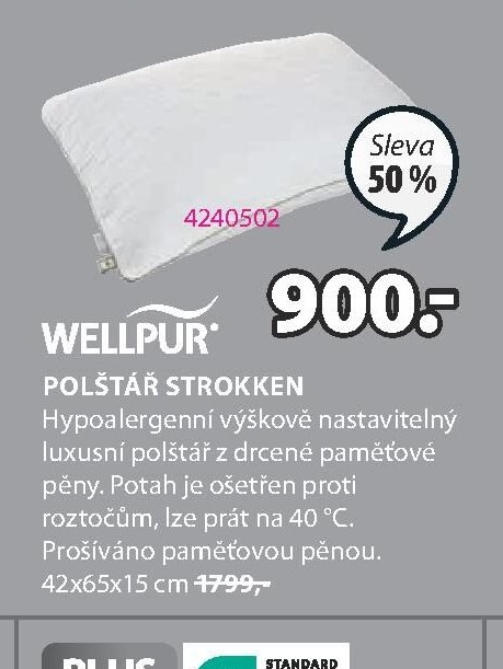 WELLPUR Polštář STROKKEN
