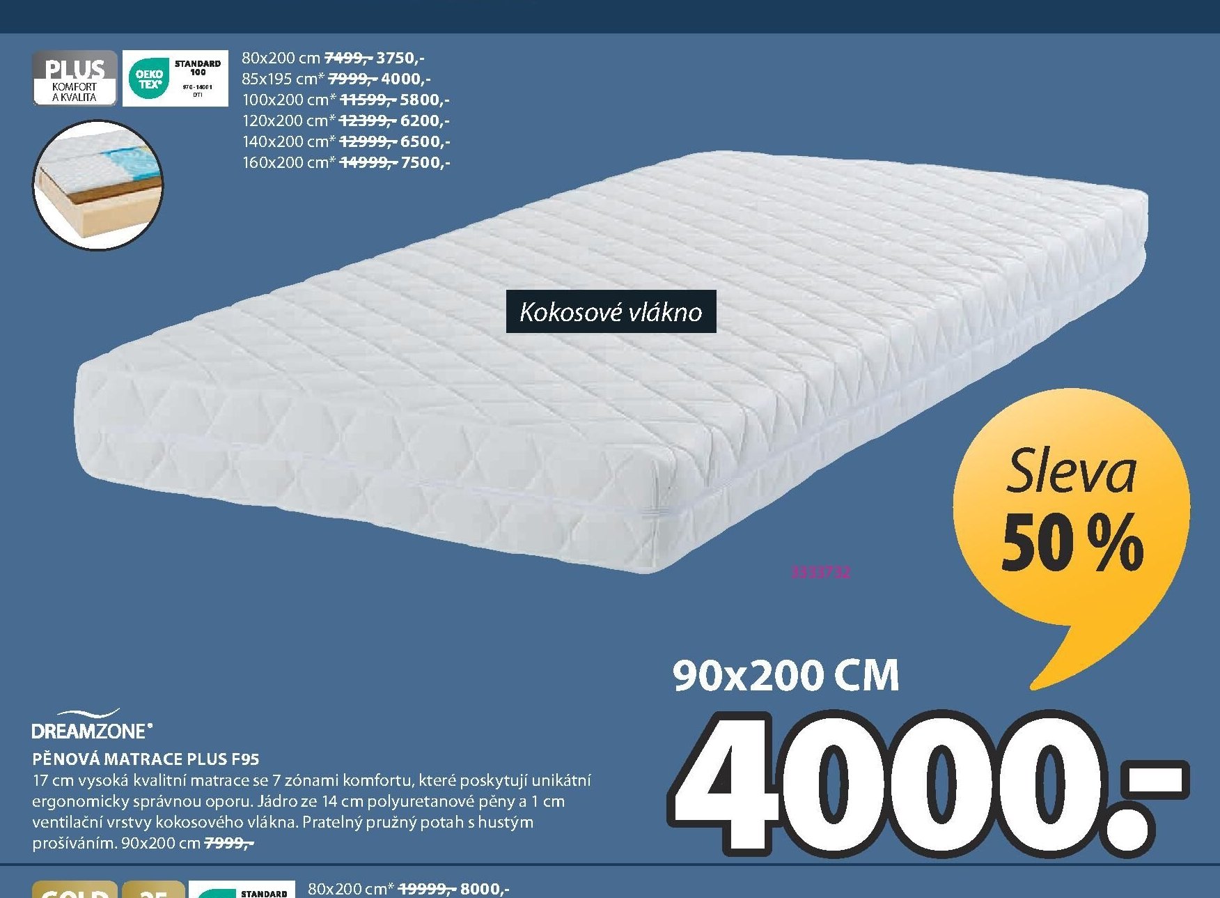 DREAMZONE PĚNOVÁ MATRACE PLUS F95