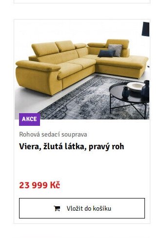 Rohová sedací souprava Viera, žlutá látka, pravý roh