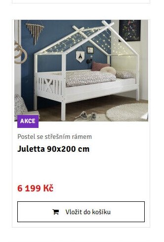 Postel se střešním rámem Juletta 90x200 cm