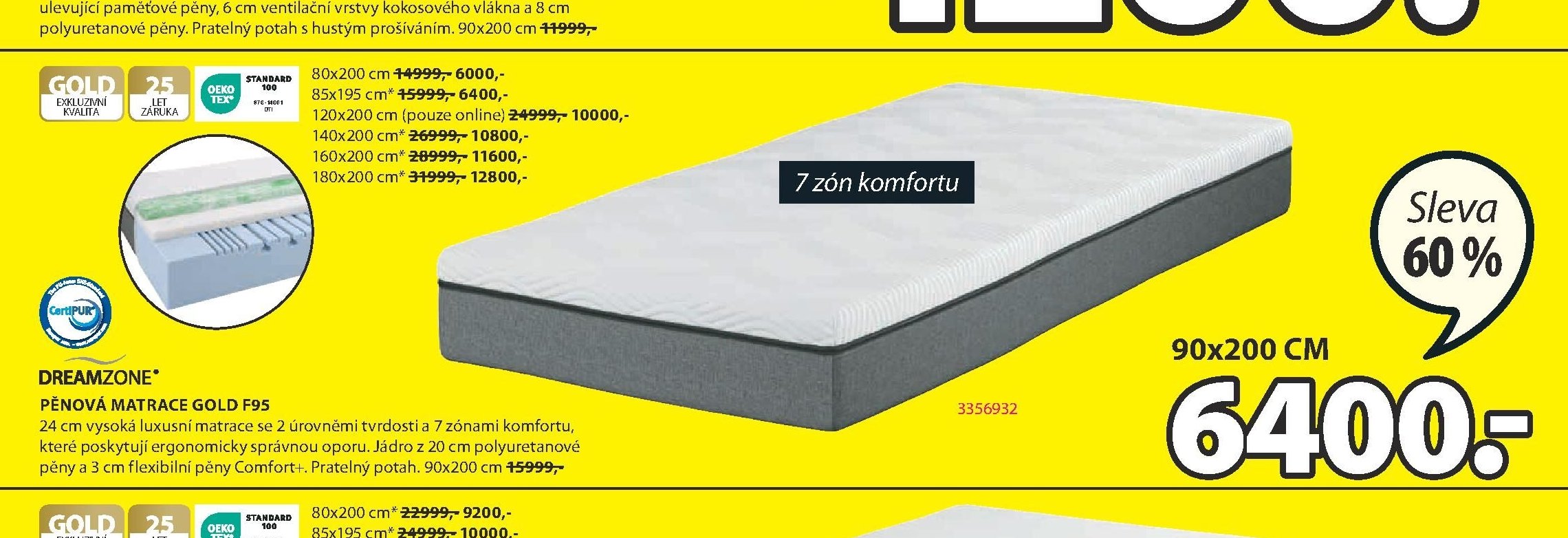 DREAMZONE PĚNOVÁ MATRACE GOLD F95