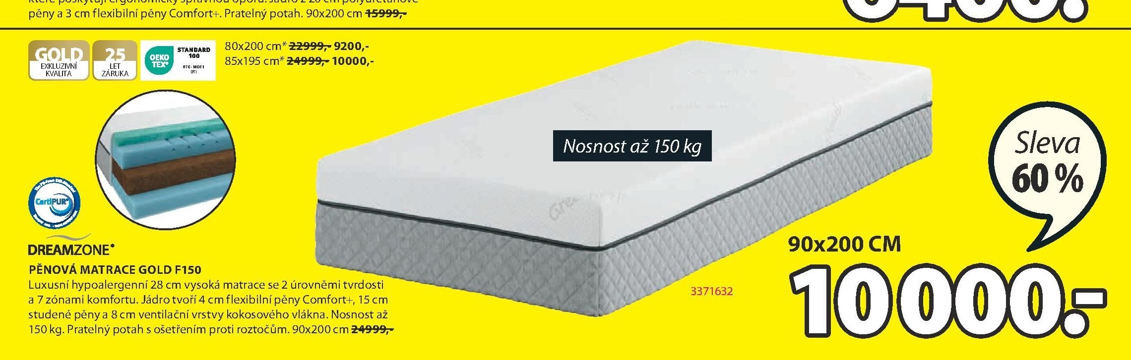 DREAMZONE PĚNOVÁ MATRACE GOLD F150
