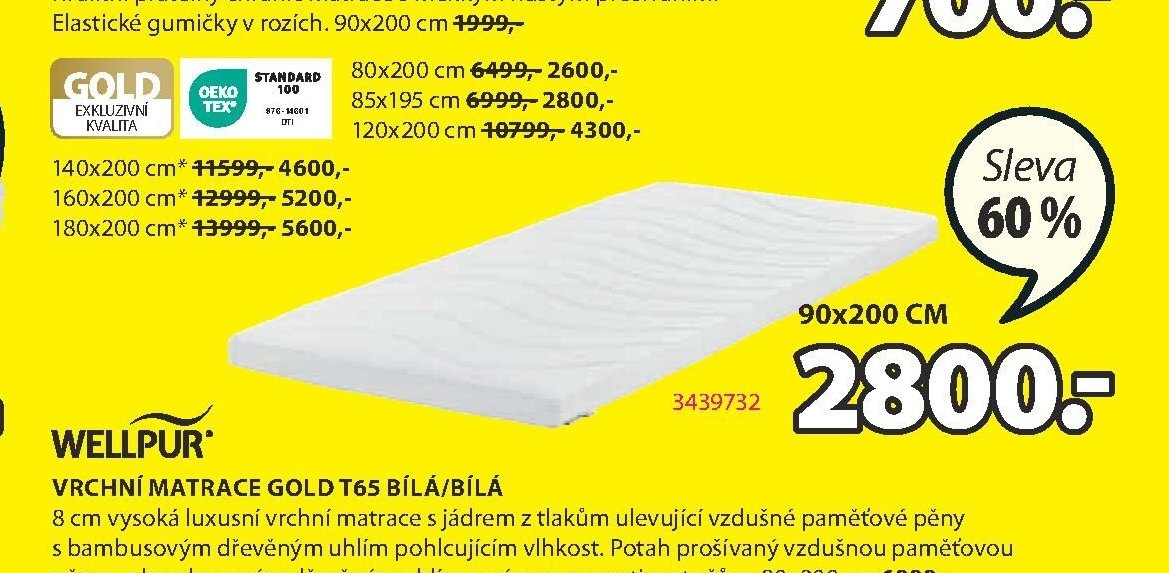 WELLPUR vrchní matrace GOLD T65