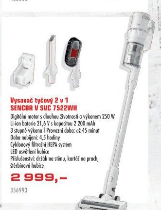 Vysavač tyčový 2 v 1 SENCOR V SVC 7522WH