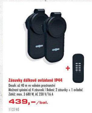 Zásuvky dálkově ovládané IP44