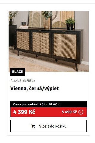 Široká skříňka Vienna, černá/výplet