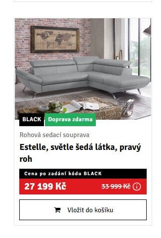 Rohová sedací souprava Estelle, světle šedá látka, pravý roh