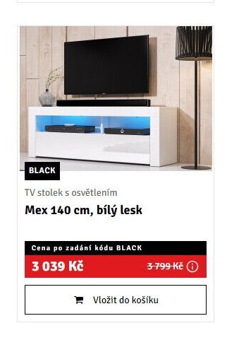 TV stolek s osvětlením Mex 140 cm, bílý lesk