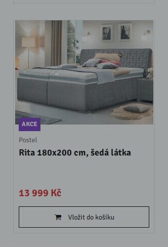 Postel Rita 180x200 cm, šedá látka