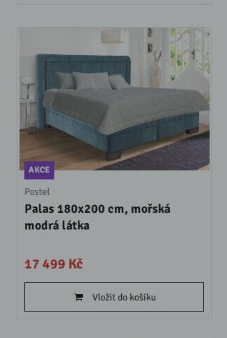 Postel Palas 180x200 cm, mořská modrá látka