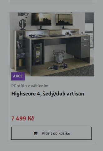 PC stůl s osvětlením Highscore 4, šedý/dub artisan