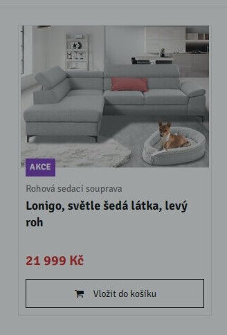 Rohová sedací souprava Lonigo, světle šedá látka, levý roh