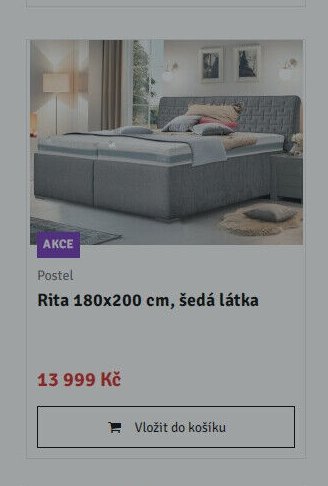 Postel Rita 180x200 cm, šedá látka