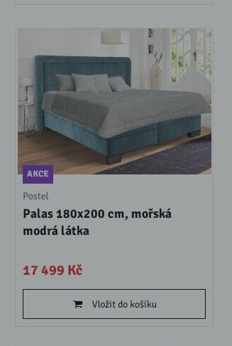 Postel Palas 180x200 cm, mořská modrá látka