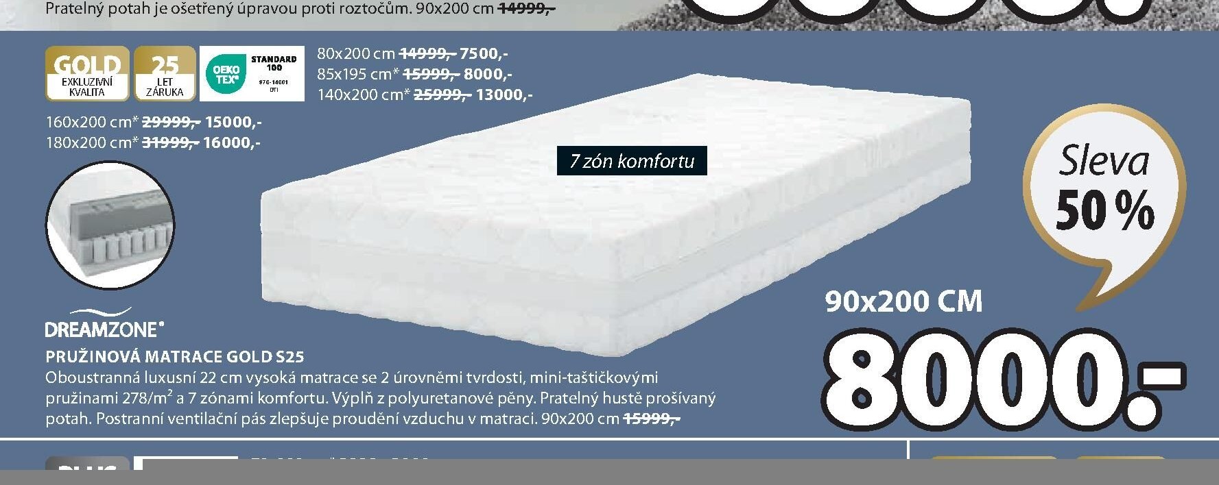 DREAMZONE PRUŽINOVÁ MATRACE GOLD S25