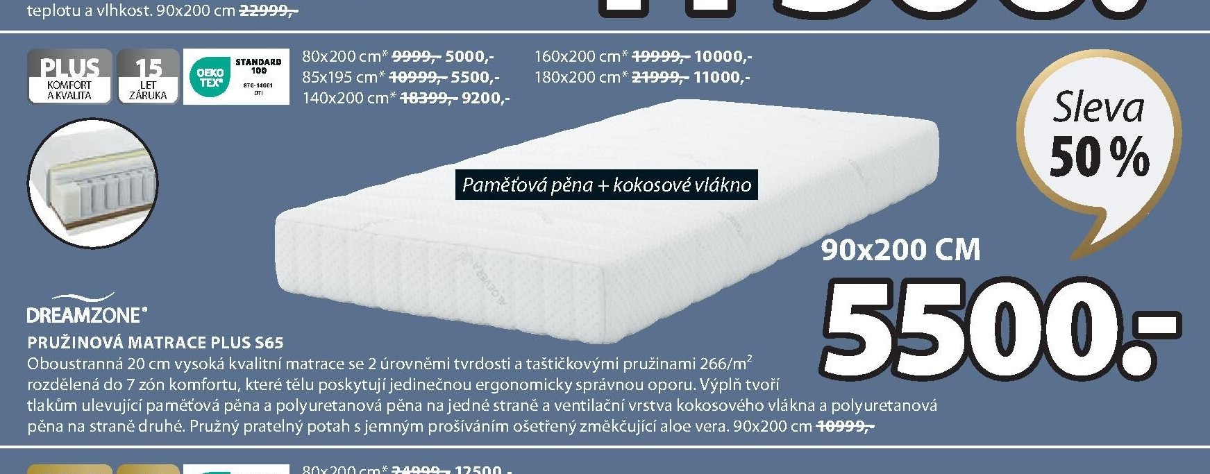 DREAMZONE PRUŽINOVÁ MATRACE PLUS S65