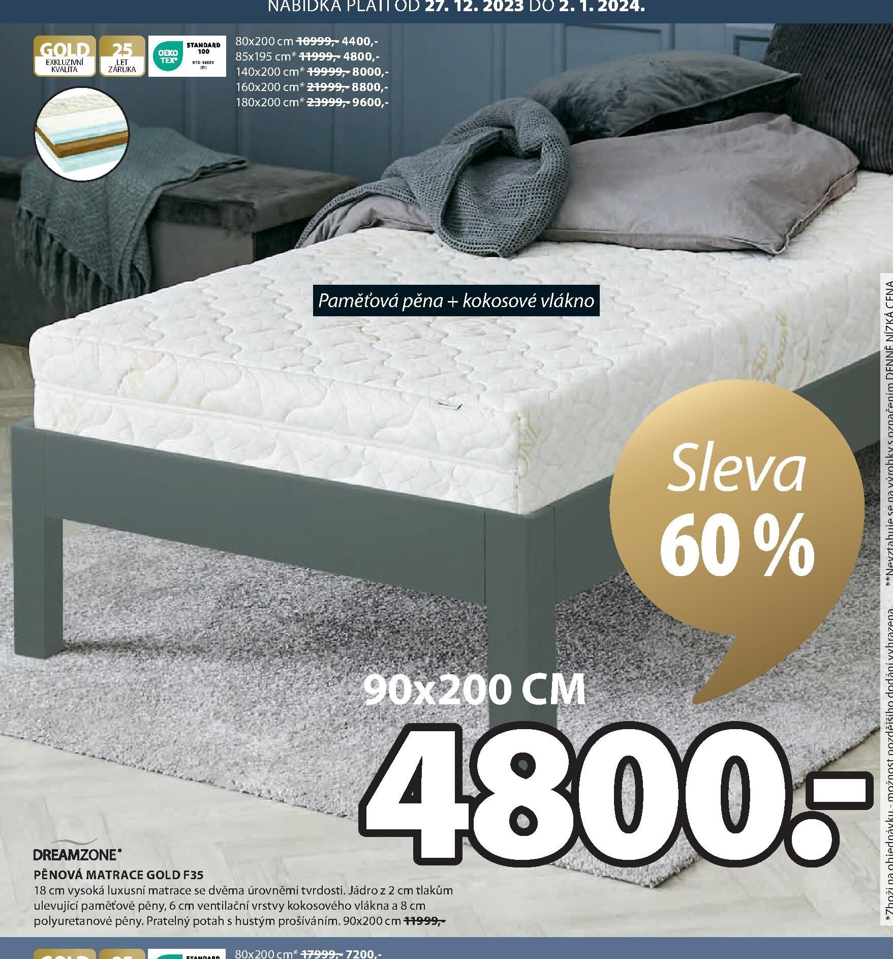 DREAMZONE PĚNOVÁ MATRACE GOLD F35