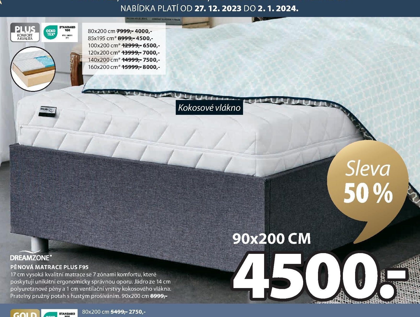 DREAMZONE PĚNOVÁ MATRACE PLUS F95