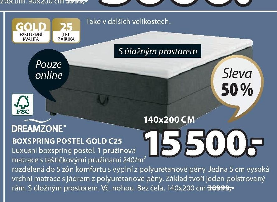 DREAMZONE BOXSPRING POSTEL GOLD C25