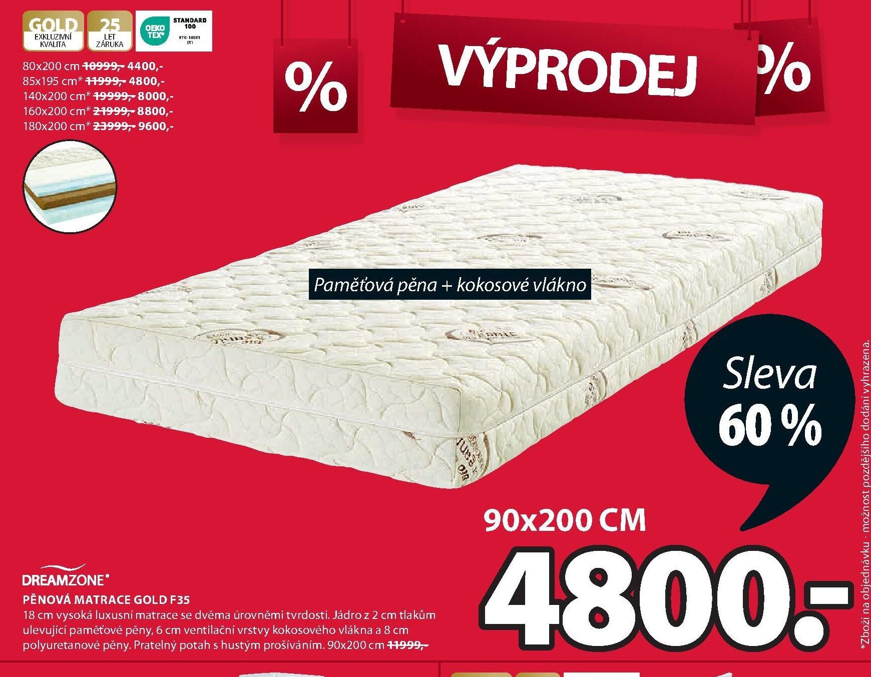 DREAMZONE PĚNOVÁ MATRACE GOLD F35