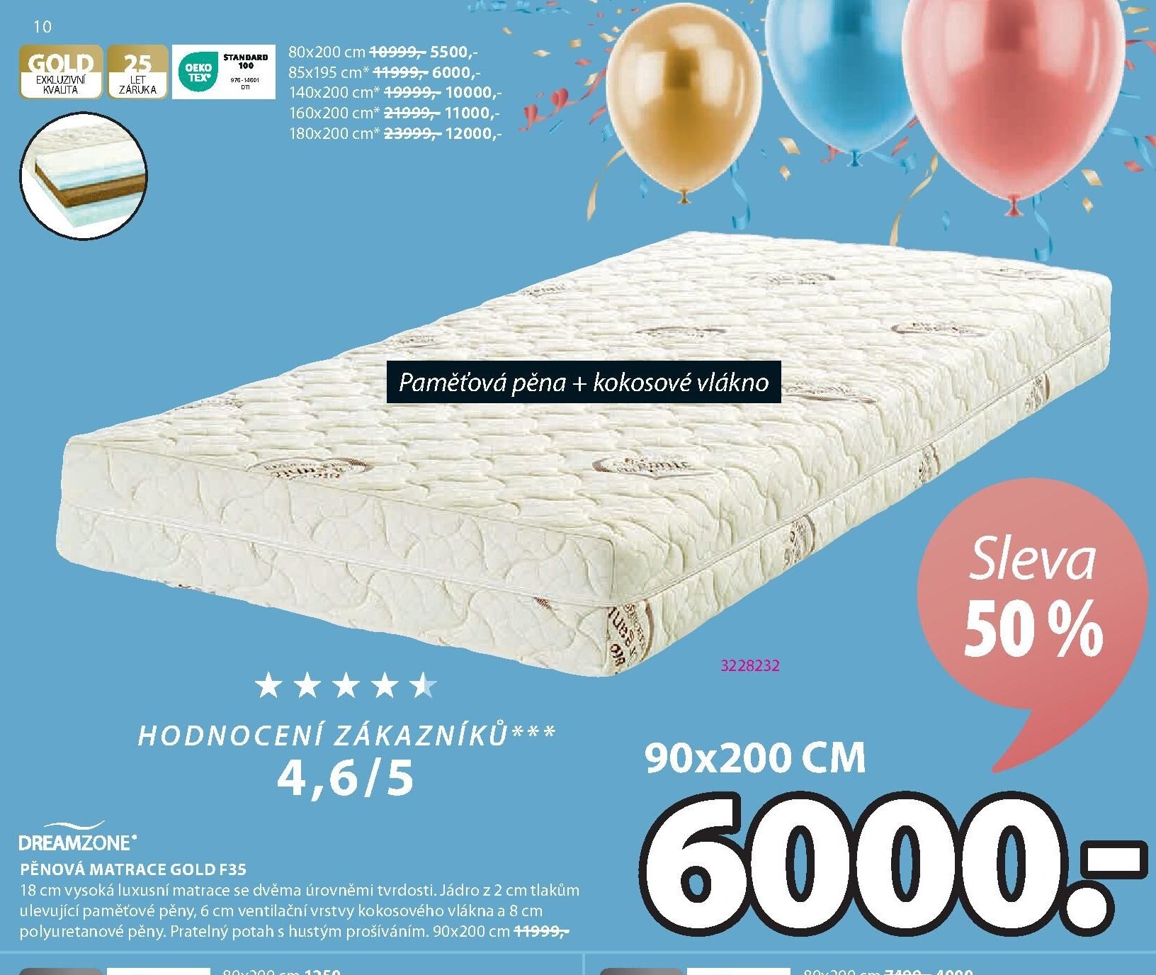 DREAMZONE PĚNOVÁ MATRACE GOLD F35